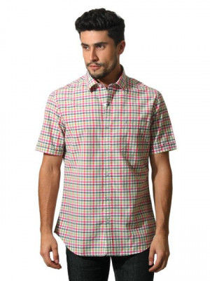 John Players Men Check Green Shirt