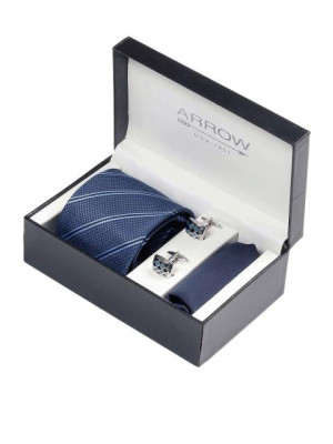 Arrow Men Formal Blue Tie+Cufflink+Pocket square - Combo Pack