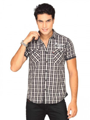 Locomotive Men Grey Checked Shirt