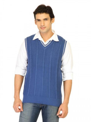 Flying Machine Men Solid Blue Sweaters