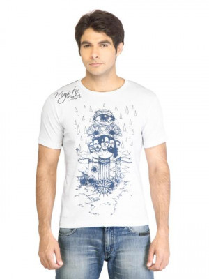 Peter England Men Printed White TShirt