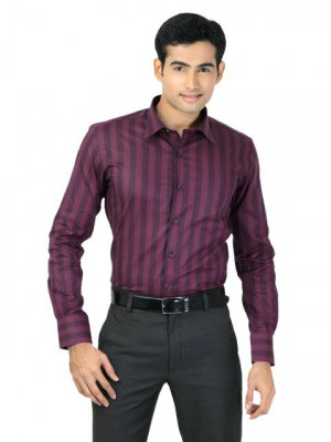 Genesis Men Stripes Purple Shirts
