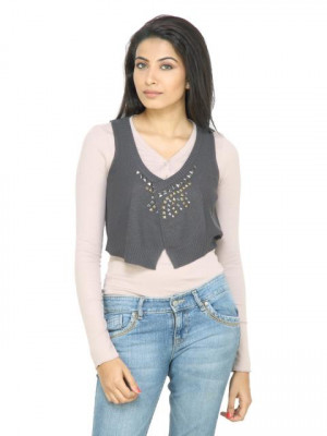 s.Oliver Women Solid Grey Shrug