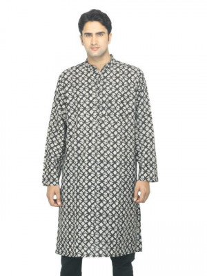 Fabindia Men Printed Black Kurta