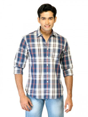 United Colors of Benetton Men Check Blue Shirts