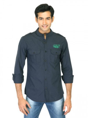 Spykar Men Mandarin Collar Blue Shirts