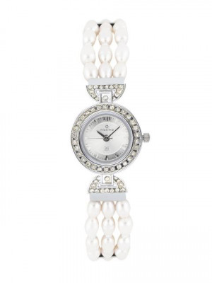 Maxima Women Silver Dial Pearl Strap Watch
