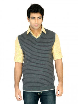 Turtle Stripes Men Grey Sweaters