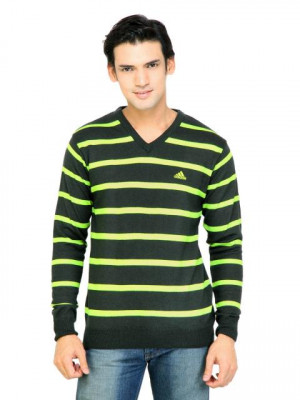 ADIDAS Men Stripes Solid Grey Sweaters