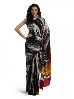 Satya Paul Black and White Saree