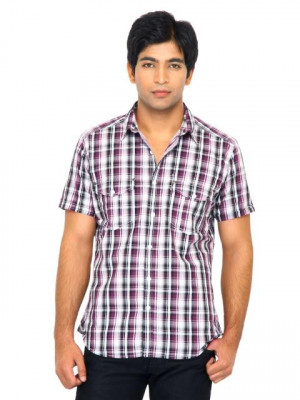 Scullers Men Purple Check Shirt