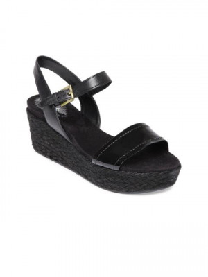 Clarks Women Black Onslow Beat Leather Wedges
