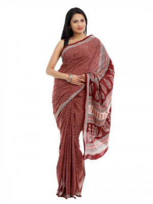 Fabindia Red Mull Printed Saree