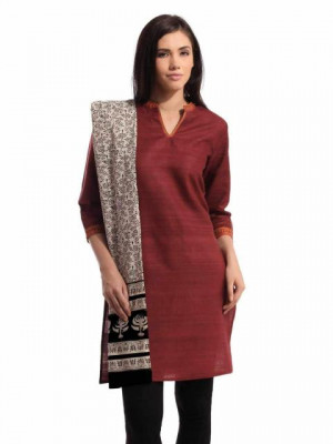 Fabindia Women Printed Beige & Black Stole