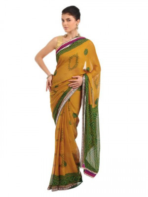 FNF Green Printed Sari