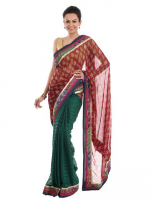 FNF Printed Red Sari