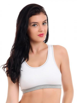 Hanes Women White Cotton Stretch Racer Back Sports Bra