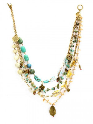 Ivory Tag Women Cluttered Aqua Cream and Green Necklace