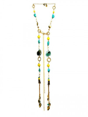 Ivory Tag Women Dazzling Agates Turquoise Blue and Yellow Necklace