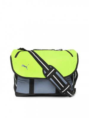 Puma Unisex Fluorescent Green & Black Bolt LS Messenger Bag