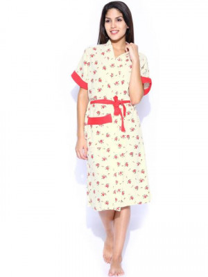 Red Rose Off-White Printed Bath Robe