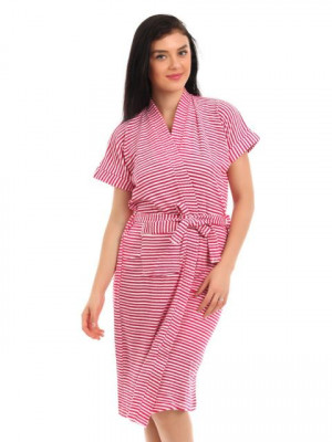Red Rose Women White & Pink Striped Bath Robes