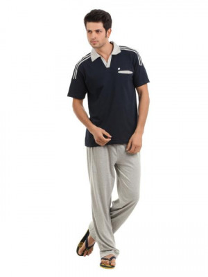 SDL by Sweet Dreams Men Blue & Grey Pyjama Set