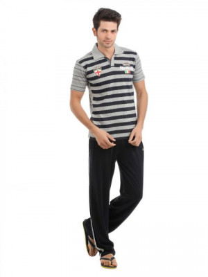 SDL by Sweet Dreams Men Grey Melange Pyjama Set