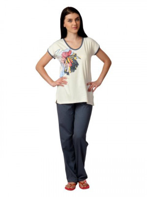 SDL by Sweet Dreams Women Cream & Grey Night Suit S11-3186