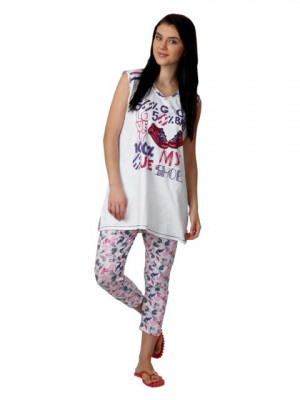 SDL by Sweet Dreams Women White Printed Night Suit S11-3229