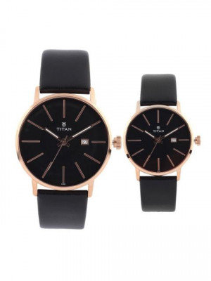 Titan Him & Her Black Watches