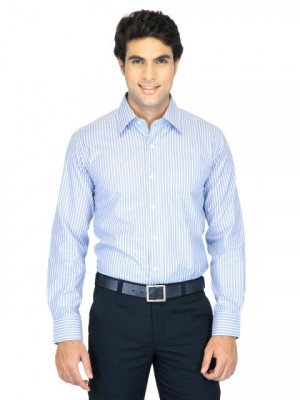 Mark Taylor Men White Striped Shirt