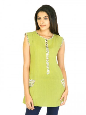 Mother Earth Women Limited Collt Handloom Green Tunics