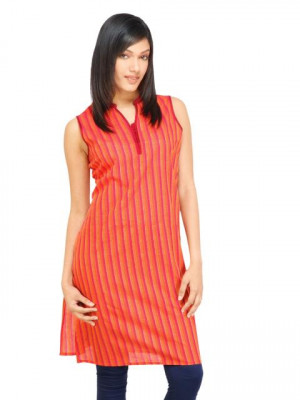 Mother Earth Women Stripes Orange Kurtas