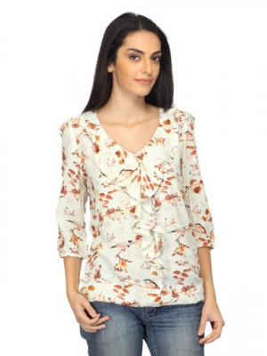 Arrow Woman Printed Cream & Brown Top
