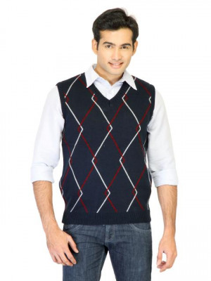 Proline Blue Patterned Sleeveless Sweater