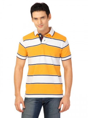 Basics Men Yellow Striped T-shirt