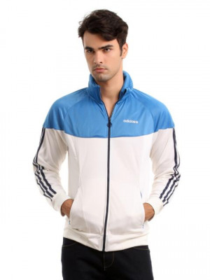 ADIDAS Men White & Blue Jacket