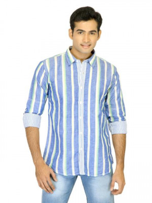 Probase Men Stripes Blue Shirts