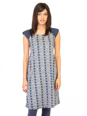 W Women Printed Navy Blue Kurtas