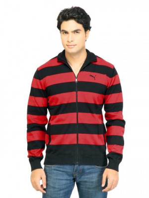Puma Men Striped Full Zip Red Sweaters
