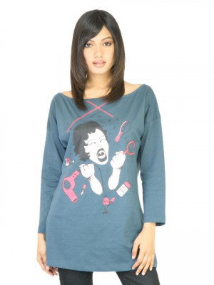 United Colors of Benetton Women Blue Printed Top