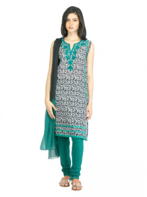 Vishudh Women Green Churidar Kurta with Dupatta