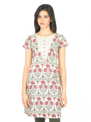W Women Floral Print Off White Kurta