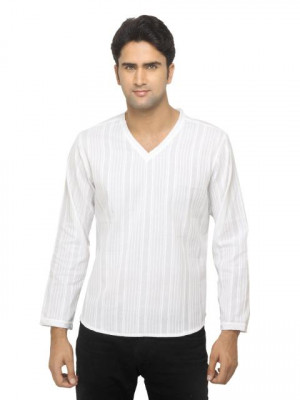 Fabindia Men Striped White Kurta
