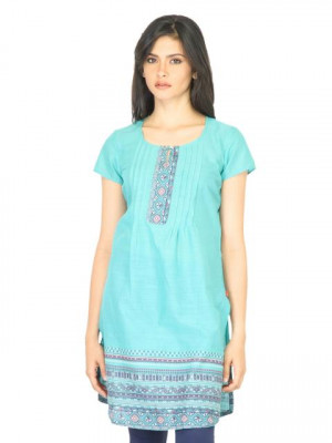 W Women Solid Sea Green Kurta