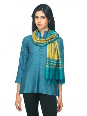 Fabindia Women Mughal Printed Olive Green Stole