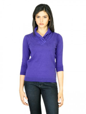 Wrangler Women Shawl Collar Blue Sweater