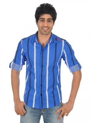 Spykar Men Ranger White Navy Stripe Blue Shirts