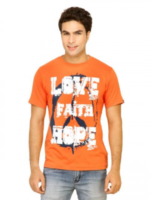 Probase Men White Grafitti Orange Tshirts
